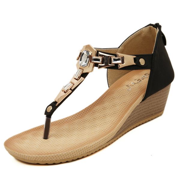 sandals summer women designer t-strap flip flops thong wees sandals gladiator sandal shoes zapatos mujer, Black