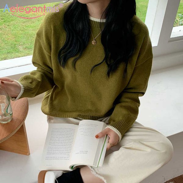 aelegantmis vintage knitted sweater women pullovers casual loose soft o neck long sleeve solid jumpers 4 colors korean chic lady 210607, White;black
aelegantmis vintage knitted sweater women pullovers casual loose soft o neck long sleeve solid jumpers 4 colors korean chic lady 210607, White;black