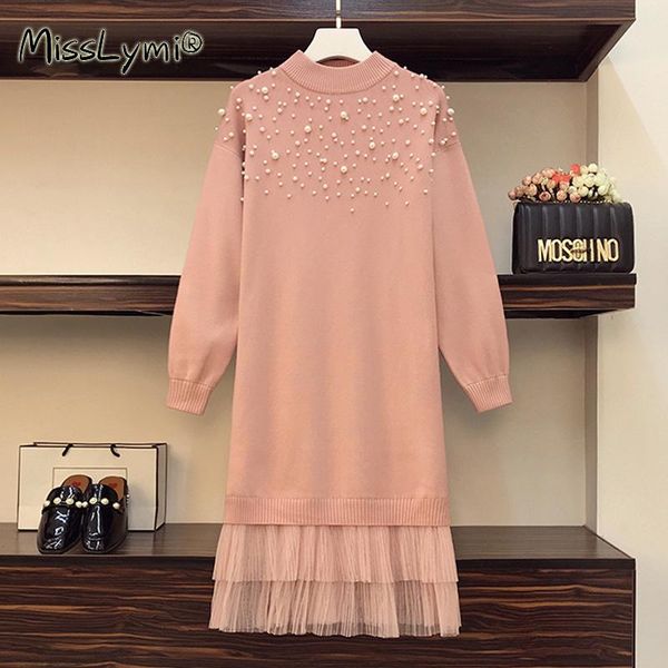 casual dresses 4xl plus size women elegant beading sweater dress winter 2021 long sleeve patchwork mesh ruffle ladies knitted pink, Black;gray
casual dresses 4xl plus size women elegant beading sweater dress winter 2021 long sleeve patchwork mesh ruffle ladies knitted pink, Black;gray