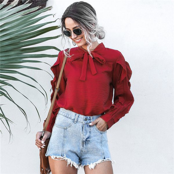 new spring summer casual long sleeve ruffled chiffon shirt bow ladies solid color oversize chic blouses for all match 210413, White 
new spring summer casual long sleeve ruffled chiffon shirt bow ladies solid color oversize chic blouses for all match 210413, White