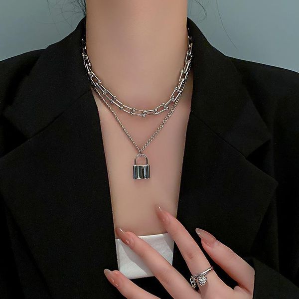 Punk Lock Chain Necklace For Women Men Double Layers Padlock Pendant Statement Gothic Fashion Gift Hip Hop Jewelry Necklaces, Silver
Punk Lock Chain Necklace For Women Men Double Layers Padlock Pendant Statement Gothic Fashion Gift Hip Hop Jewelry Necklaces, Silver