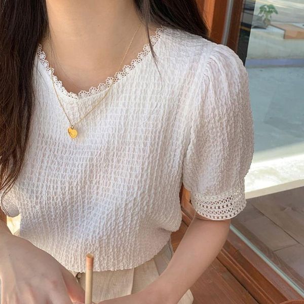 women's blouses & shirts south korea chic bubble sleeve design blouse female summer foreign style aging elegant lace hollow wrinkle whi, White
women's blouses & shirts south korea chic bubble sleeve design blouse female summer foreign style aging elegant lace hollow wrinkle whi, White