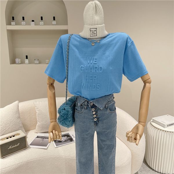 spring women will see niche design medium short length letter half sleeve shirt around neck sweater, White
spring women will see niche design medium short length letter half sleeve shirt around neck sweater, White