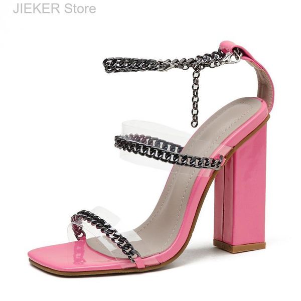 sandals summer fashion design metal chain decoration pvc transparent open toe ladies ankle buckle square heels women dress shoes, Black
sandals summer fashion design metal chain decoration pvc transparent open toe ladies ankle buckle square heels women dress shoes, Black