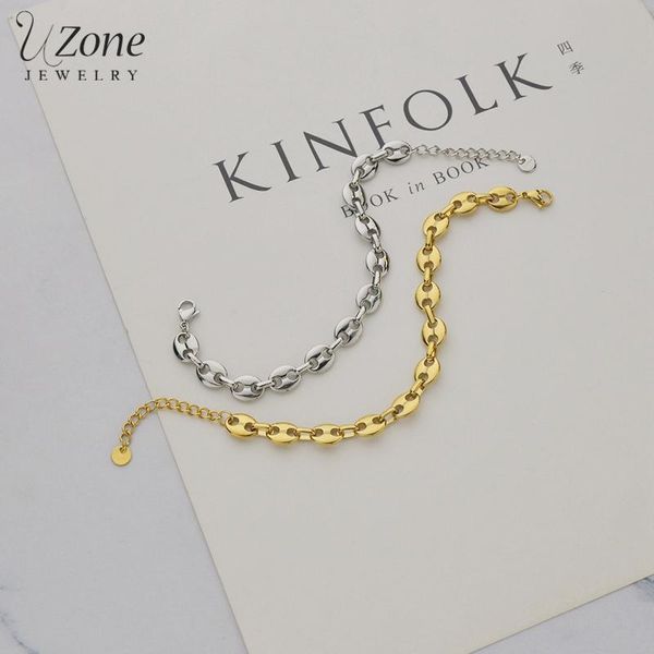charm bracelets uzone pig nose buckle stainless steel thick chain for women couple bracelet on hand birthday party gift jewelry bijoux, Golden;silver
charm bracelets uzone pig nose buckle stainless steel thick chain for women couple bracelet on hand birthday party gift jewelry bijoux, Golden;silver