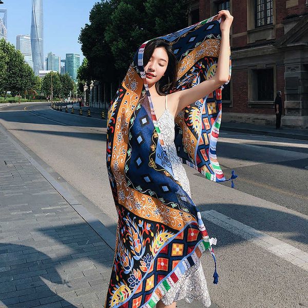 ethnic style cotton hemp long women's flow su da shawl summer travel silk scarf seaside holiday sun protection beach towel, Blue;gray
ethnic style cotton hemp long women's flow su da shawl summer travel silk scarf seaside holiday sun protection beach towel, Blue;gray
