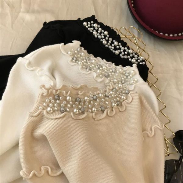 beading collar ruffles women autumn womens sweater long sleeve pull femme pullover, White;black
beading collar ruffles women autumn womens sweater long sleeve pull femme pullover, White;black