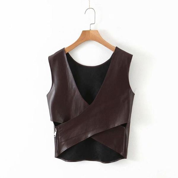women's blouses & shirts 2021 women vintage o neck sleeveless pu leather smock blouse female back cross hole casual side zipper blusas, White
women's blouses & shirts 2021 women vintage o neck sleeveless pu leather smock blouse female back cross hole casual side zipper blusas, White