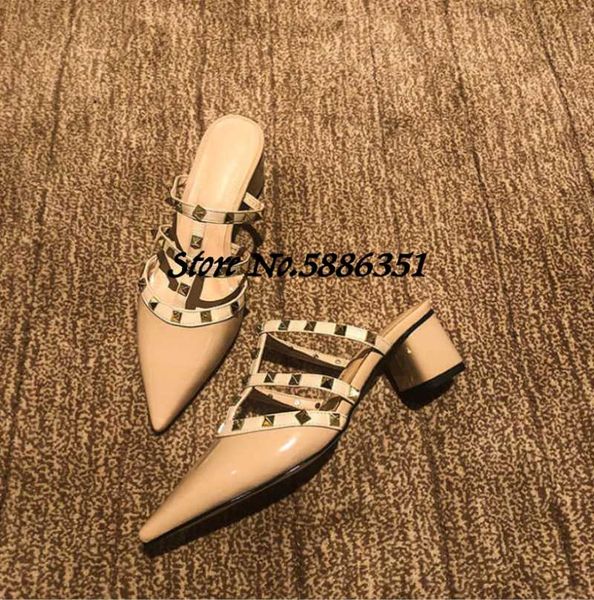 est women pointy toe rivets decor mules chunky heel pumps cut out summer sandals slides, Black
est women pointy toe rivets decor mules chunky heel pumps cut out summer sandals slides, Black