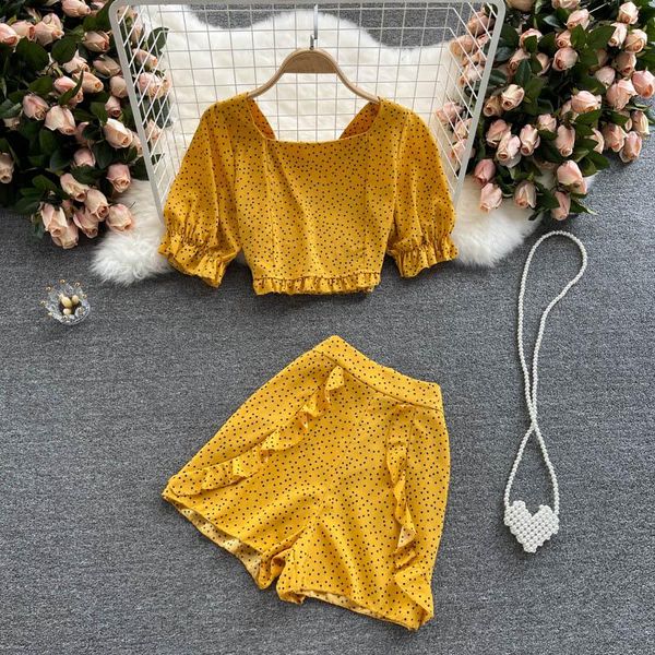 women's tracksuits zcwxm women summer sweet two piece suits korean polka dot vacation set puff sleeve short high waist wide leg pants, Gray
women's tracksuits zcwxm women summer sweet two piece suits korean polka dot vacation set puff sleeve short high waist wide leg pants, Gray