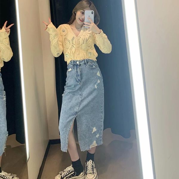 skirts women high waist vintage midi denim ripped streetwear casual cowboy split skirt femme jupe lt1087, Black
skirts women high waist vintage midi denim ripped streetwear casual cowboy split skirt femme jupe lt1087, Black