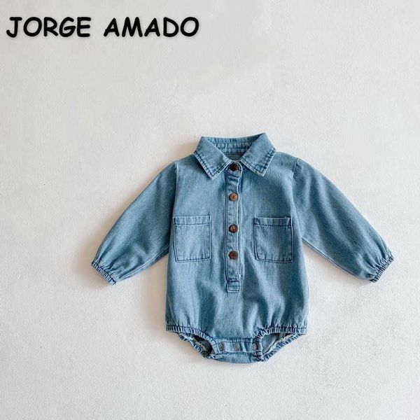 spring baby girls bodysuit blue denim long puff sleeves pocket turn-down collar jumpsuit born cute clothes e2496 210610
spring baby girls bodysuit blue denim long puff sleeves pocket turn-down collar jumpsuit born cute clothes e2496 210610