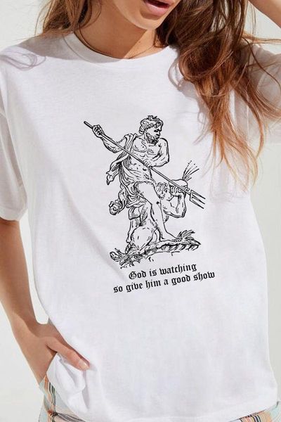god is watching vintage fashion t-shirt women tumblr grunge aesthetic graphic tee female casual short sleeve women's, White
god is watching vintage fashion t-shirt women tumblr grunge aesthetic graphic tee female casual short sleeve women's, White