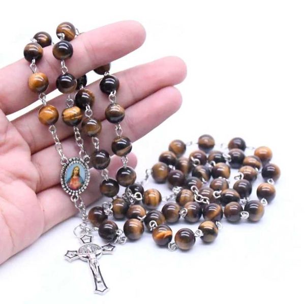 pendant necklaces high-end holy father natural stone tiger eye cross rosary necklace prayer beads christian church supplies, Silver
pendant necklaces high-end holy father natural stone tiger eye cross rosary necklace prayer beads christian church supplies, Silver