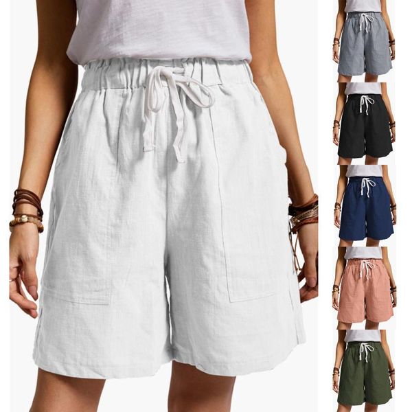 women's shorts sports cotton linen women drawstring solid lace up short beachwear elastic waist pocketed, White;black
women's shorts sports cotton linen women drawstring solid lace up short beachwear elastic waist pocketed, White;black