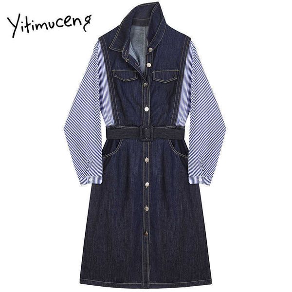 yitimuceng striped patchwork sashes dresses women a-line spring square collar single breasted preppy style office lady 210601, Black;gray
yitimuceng striped patchwork sashes dresses women a-line spring square collar single breasted preppy style office lady 210601, Black;gray