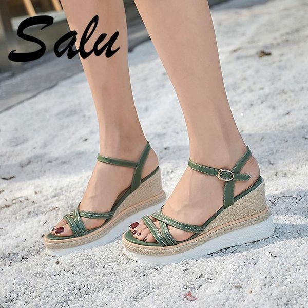 salu 2021 women sandals summer wedge genuine leather wedding buckle shoes fashion woman, Black
salu 2021 women sandals summer wedge genuine leather wedding buckle shoes fashion woman, Black