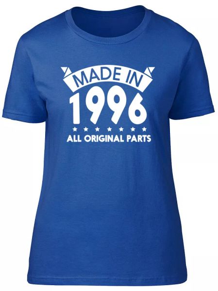 made in 1996, all original parts birthday womens ladies short sleeve t-shirt, White;black
made in 1996, all original parts birthday womens ladies short sleeve t-shirt, White;black