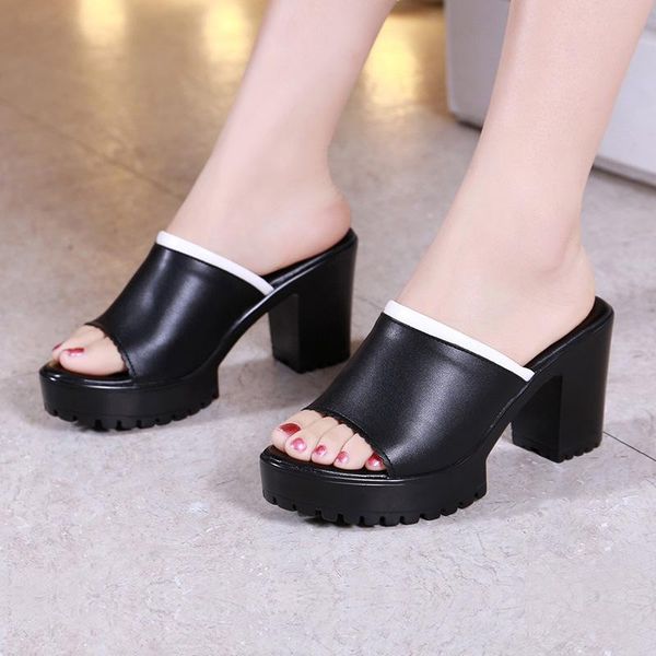 slippers plus size 32-43 summer platform shoes woman 2021 open head block heel slides women high heels leather, Black
slippers plus size 32-43 summer platform shoes woman 2021 open head block heel slides women high heels leather, Black