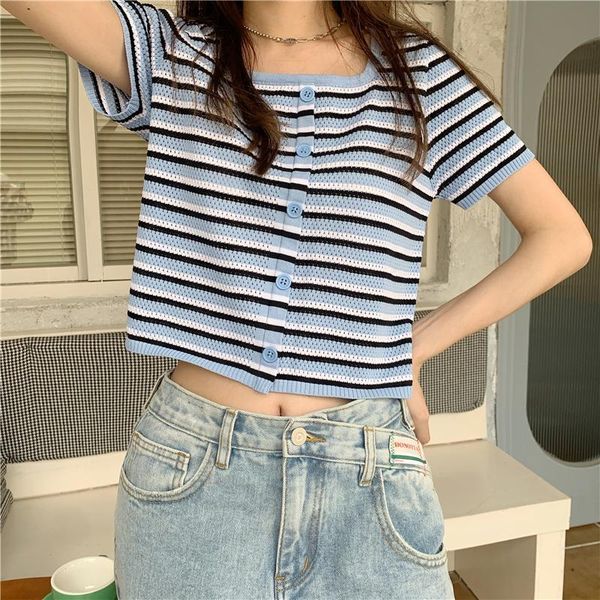 summer women's short-sleeved t-shirt korean style fashion striped square neck hollow slim fit short 4 colors, White
summer women's short-sleeved t-shirt korean style fashion striped square neck hollow slim fit short 4 colors, White