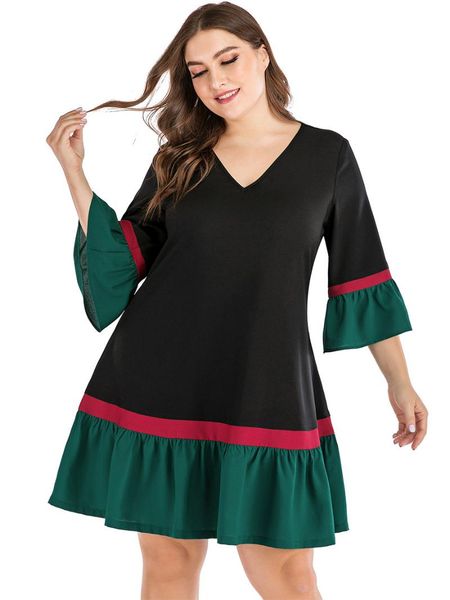 plus size dresses mini ruffle dress women summer stitching hem v neck knee length solid color casual home matching a line skirt, Black
plus size dresses mini ruffle dress women summer stitching hem v neck knee length solid color casual home matching a line skirt, Black
