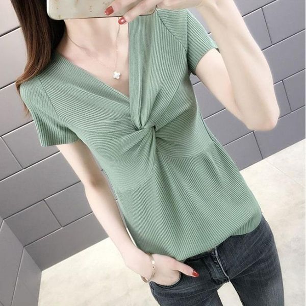 women's t-shirt short sleeve slim women summer beach stretch knitted fashion casual v-neck solid color, White
women's t-shirt short sleeve slim women summer beach stretch knitted fashion casual v-neck solid color, White