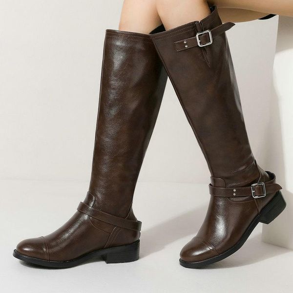 boots 2021 women knee high square low heels winter keep warm ladies buckle motorcycle shoes large size 34-43, Black 
boots 2021 women knee high square low heels winter keep warm ladies buckle motorcycle shoes large size 34-43, Black