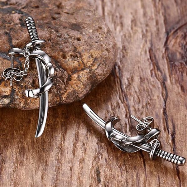 stud japanese samurai scimitar sword earrings for men small vintage titanium steel katana ear piercing earing punk jewelry, Golden;silver 
stud japanese samurai scimitar sword earrings for men small vintage titanium steel katana ear piercing earing punk jewelry, Golden;silver