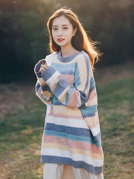 women's sweaters korean style loose pullover lazy knit sweater rainbow outer wear 2021 autumn and winter western, White;black
women's sweaters korean style loose pullover lazy knit sweater rainbow outer wear 2021 autumn and winter western, White;black