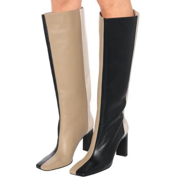 boots drop fashion woman black beige brown patchwork knee high leather female square toe heels run way knight botas
boots drop fashion woman black beige brown patchwork knee high leather female square toe heels run way knight botas