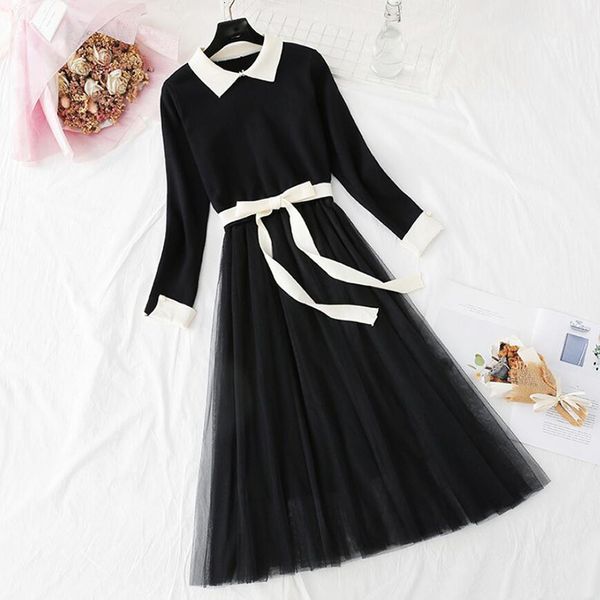 dresses autumn winter women knitted vintage mesh patchwork sweater es bow elegant lady long sleeve vestidos, Black;gray
dresses autumn winter women knitted vintage mesh patchwork sweater es bow elegant lady long sleeve vestidos, Black;gray