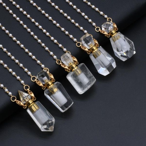 pendant necklaces natural clear quartz perfume bottle necklace essential oil vial double hole pearl chain, Silver
pendant necklaces natural clear quartz perfume bottle necklace essential oil vial double hole pearl chain, Silver