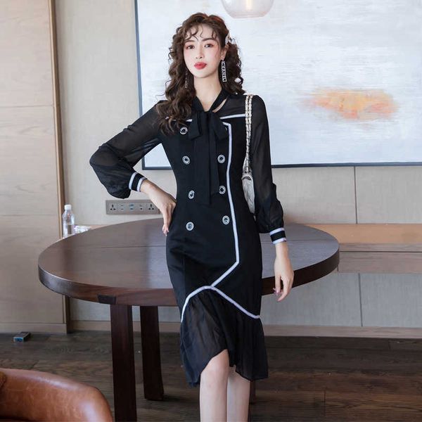 dress autumn celebrity women's long-sleeved slim bag hips and ruffles office lady knee-length 210603, Black;gray
dress autumn celebrity women's long-sleeved slim bag hips and ruffles office lady knee-length 210603, Black;gray
