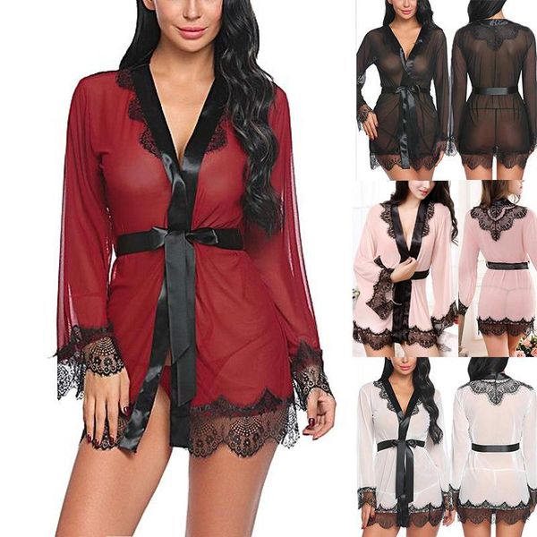 women's sleepwear fashion womens robe long skirt nightwear ladies mesh lace pajamas, Black;red
women's sleepwear fashion womens robe long skirt nightwear ladies mesh lace pajamas, Black;red