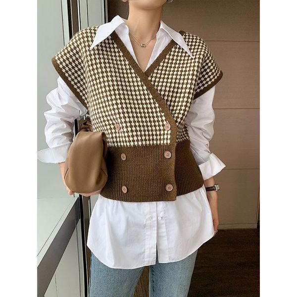 women's knits & tees short american diamond knitted vest women 2021 spring and autumn retro outer plaid sweater cardigan casual all-mat, White
women's knits & tees short american diamond knitted vest women 2021 spring and autumn retro outer plaid sweater cardigan casual all-mat, White