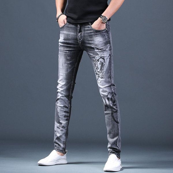 men's jeans 2021 printed ripped summer thin feet pants trendy brand korean style slim casual teenager pencil trousers, Blue
men's jeans 2021 printed ripped summer thin feet pants trendy brand korean style slim casual teenager pencil trousers, Blue