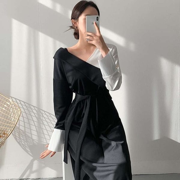 casual dresses dress women clothesfrench design v-neck black and white contrast stitching lace up waist over knee long s 9u1t, Black;gray
casual dresses dress women clothesfrench design v-neck black and white contrast stitching lace up waist over knee long s 9u1t, Black;gray