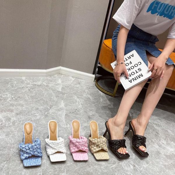 slippers cross woven brand slides sandals women open toe braid designer high heels mules summer ladies party shoes for, Black 
slippers cross woven brand slides sandals women open toe braid designer high heels mules summer ladies party shoes for, Black