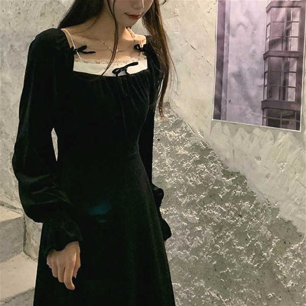 casual dresses veet black women fashion square collor long sleeve bow korean spring party elegant female qnpi, Black;gray
casual dresses veet black women fashion square collor long sleeve bow korean spring party elegant female qnpi, Black;gray