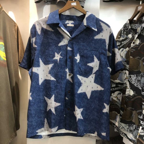 men's casual shirts kapital hirata hehong 21ss new fashion brand star men's hip hop personalized short sleeve hawaiian shirt, White;black 
men's casual shirts kapital hirata hehong 21ss new fashion brand star men's hip hop personalized short sleeve hawaiian shirt, White;black