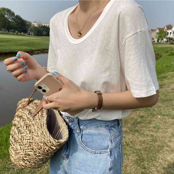 women's t-shirt summer solid color cotton o-neck korean all-match women short-sleeved new chic fashion casual loose lady shirt, White
women's t-shirt summer solid color cotton o-neck korean all-match women short-sleeved new chic fashion casual loose lady shirt, White