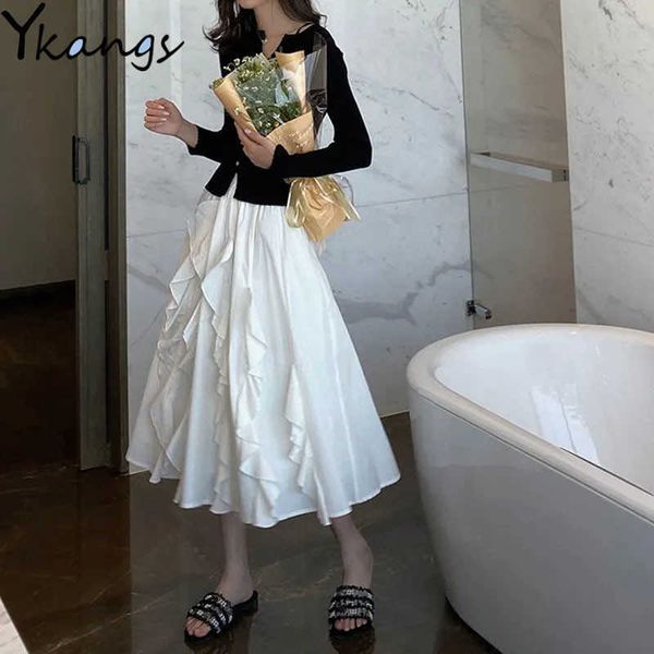 white ruffle high waist pleated skirt women black elegant chic midi long saia summer ins wild a-line streetwear for teenagers 210619
white ruffle high waist pleated skirt women black elegant chic midi long saia summer ins wild a-line streetwear for teenagers 210619