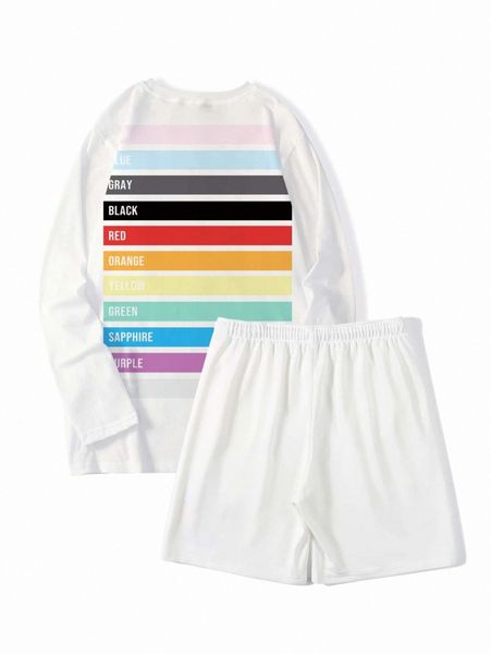men colorful striped & letter graphic pullover & drawstring waist shorts s2yt#, Gray
men colorful striped & letter graphic pullover & drawstring waist shorts s2yt#, Gray