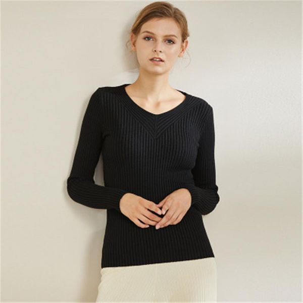 women's sweaters autumn and winter westernstyle slim long-sleeved v-neck solid color core-spun yarn bottoming sweater chandails, White;black
women's sweaters autumn and winter westernstyle slim long-sleeved v-neck solid color core-spun yarn bottoming sweater chandails, White;black