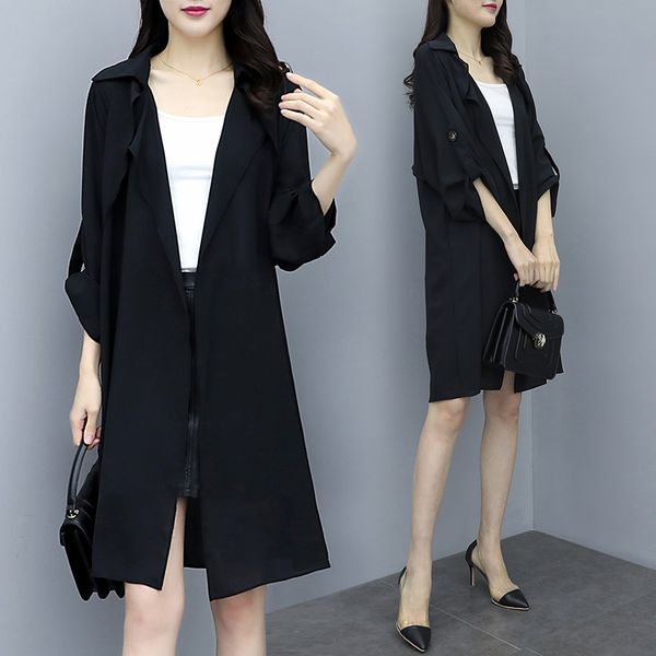 korea spring summer thin trench coat new plus size women's loose casual chiffon turn-down collar coat 210421, Tan;black
korea spring summer thin trench coat new plus size women's loose casual chiffon turn-down collar coat 210421, Tan;black