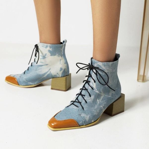 boots olome womens pointed toe match colors denim pu leather ankle square heel shoes lace up warm winter plus big size 46 47 48, Black
boots olome womens pointed toe match colors denim pu leather ankle square heel shoes lace up warm winter plus big size 46 47 48, Black