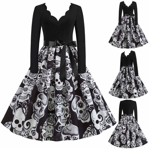 casual dresses skeleton printing dress women's long sleeve halloween v-neck vintage gown party costume vestidos de mujer, Black;gray
casual dresses skeleton printing dress women's long sleeve halloween v-neck vintage gown party costume vestidos de mujer, Black;gray