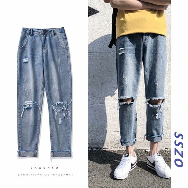 men's jeans ripped denim trousers high street long hiphop track streetwear casual mens loose style pants for men yyqe, Blue
men's jeans ripped denim trousers high street long hiphop track streetwear casual mens loose style pants for men yyqe, Blue