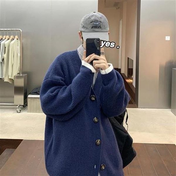 men's sweaters cardigan sweater pure color clothing autumn winter languid lazy schoolboy tide wears outside, White;black
men's sweaters cardigan sweater pure color clothing autumn winter languid lazy schoolboy tide wears outside, White;black