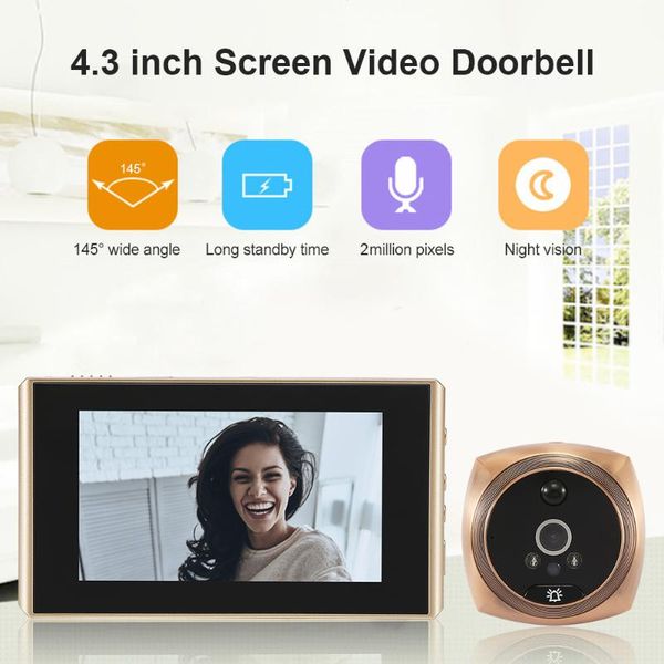 4.3 inch high-definition display digital door eye camera peephole night vision pir motion electronic doorbell viewer doorbells
4.3 inch high-definition display digital door eye camera peephole night vision pir motion electronic doorbell viewer doorbells